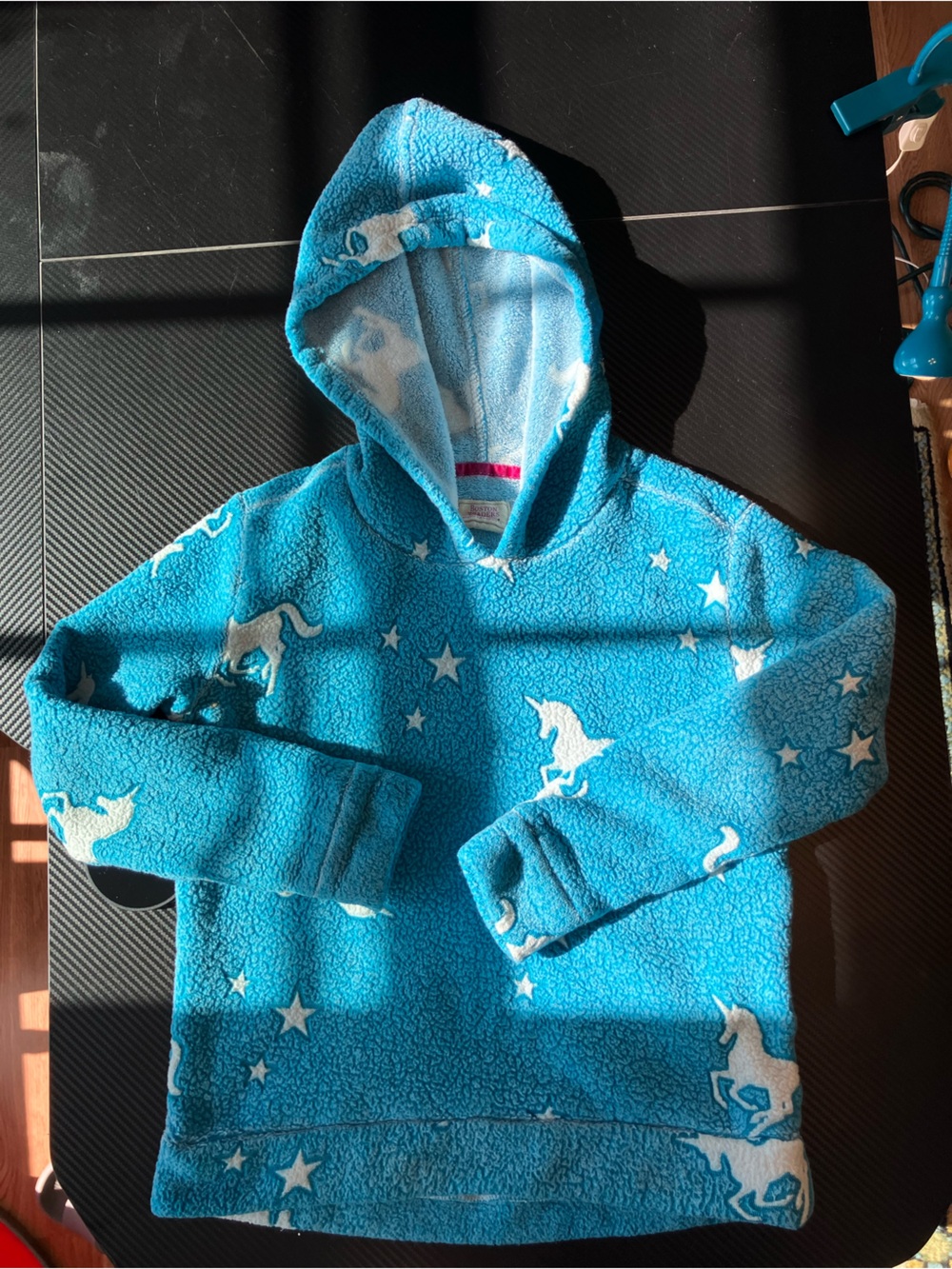 Boston Traders Teal Blue Unicorn Hooded Fleece for Kids